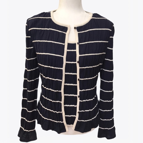 St. John 56% Wool Striped Cardigan and Top Set - S - Picture 17 of 17